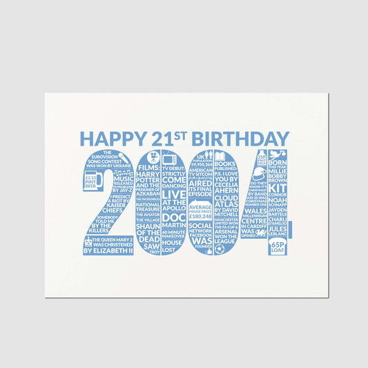 Personalised 21st Birthday Card, For Men Son Brother, Born in 2004 Year of Birth Milestone