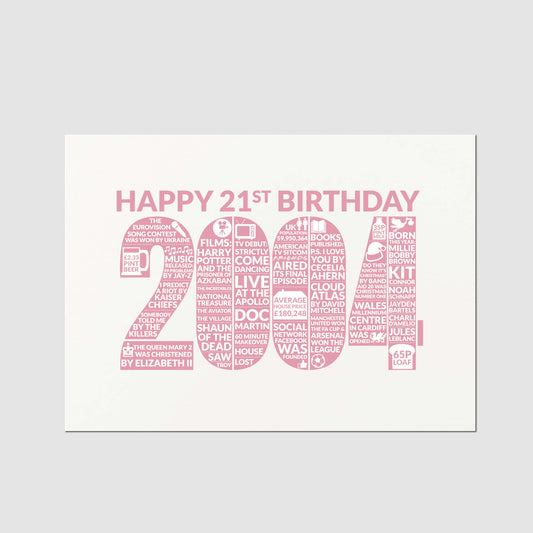 Personalised 21st Birthday Card, For Women Daughter Sister, Born in 2004 Year of Birth Milestone