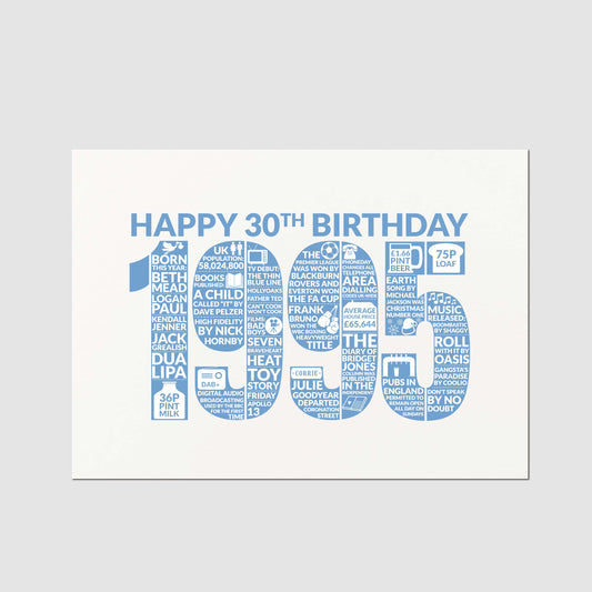 Personalised 30th Birthday Card, For Men Son Brother, Born in 1995 Year of Birth Milestone