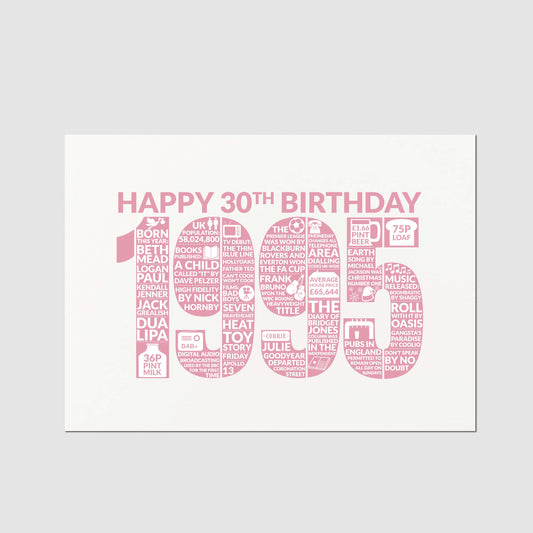 Personalised 30th Birthday Card, For Women Daughter Sister, Born in 1995 Year of Birth Milestone